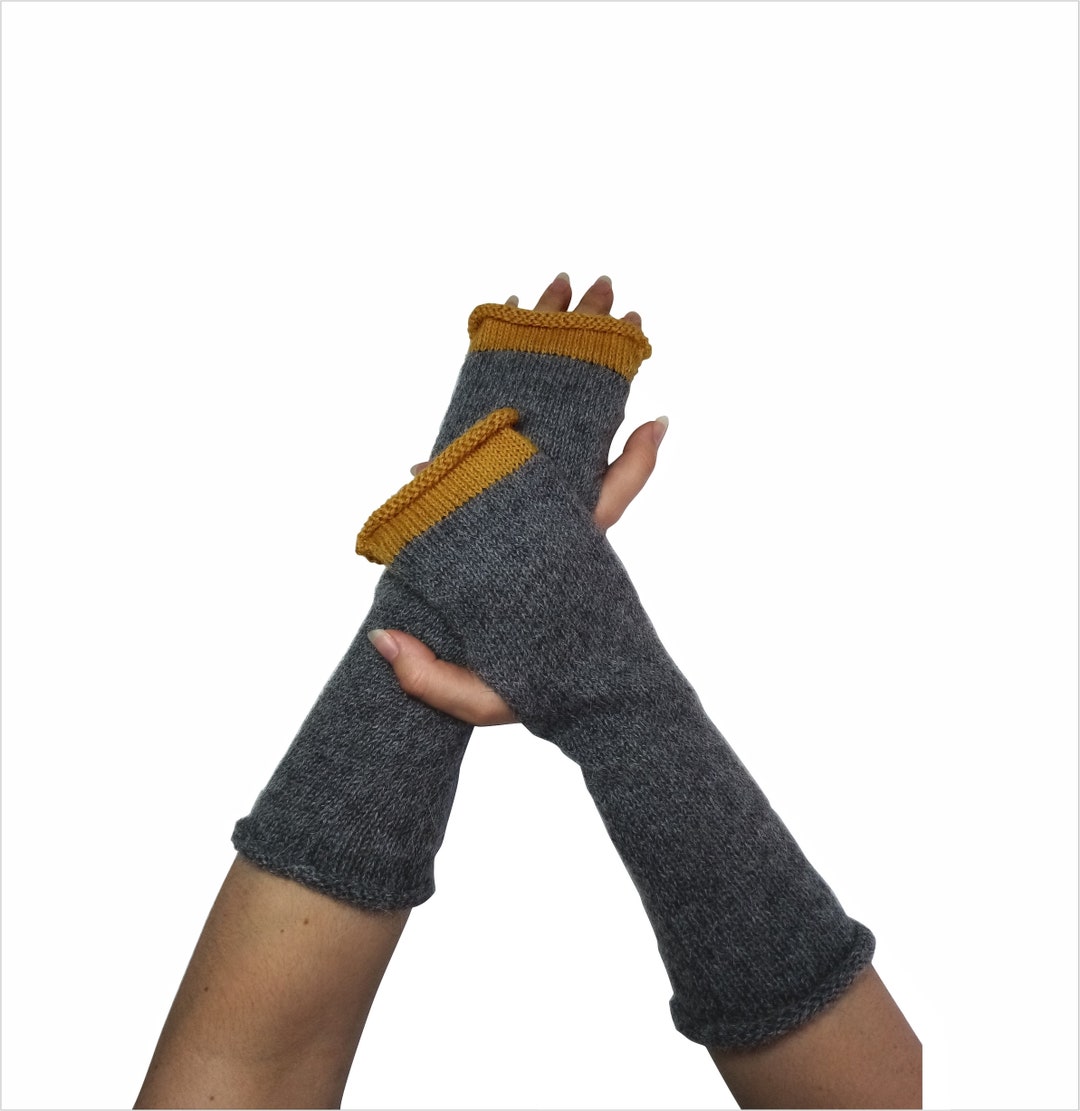 Alpaca Arm Warmers for Women Men Grey Fingerless Gloves Etsy