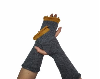 Alpaca arm warmers for women men Grey Fingerless gloves