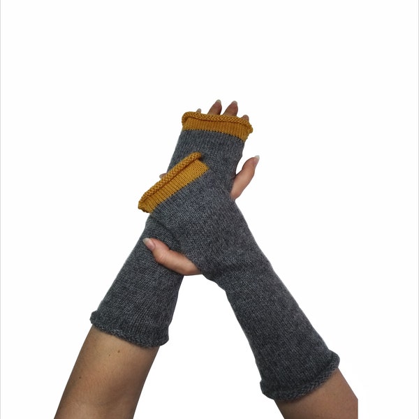 Alpaka Armstulpen für Damen Herren Graue fingerlose Handschuhe