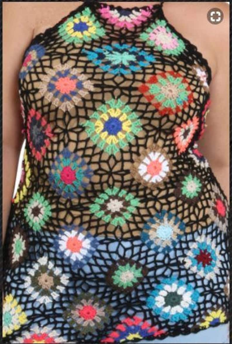 XL L M Crochet halter top granny pattern Beach cover up sizes S