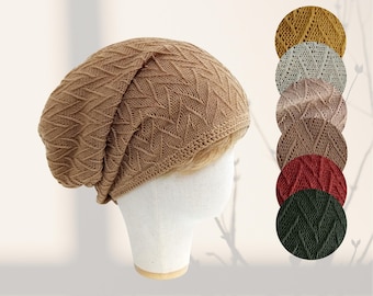 Camel Cotton Knit Beanie for women - Slouchy Summer adjustable Hat