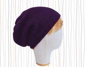 Alpaca purple beanie for big head 100 % linen lined Purple wool hat xxl
