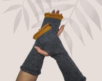 Alpaca arm warmers for women men Grey Fingerless gloves