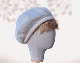 Alpaca winter white wool beret for women teen girl gift