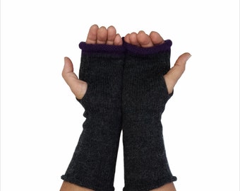 Alpaca arm warmers for women men Charcoal grey Fingerless gloves