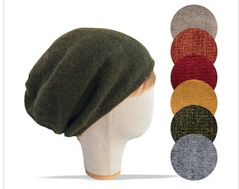 Bonnet en laine pour homme Bonnets d'hiver kaki mousse Doublure en satin Bonnet en alpaga à grosse tête