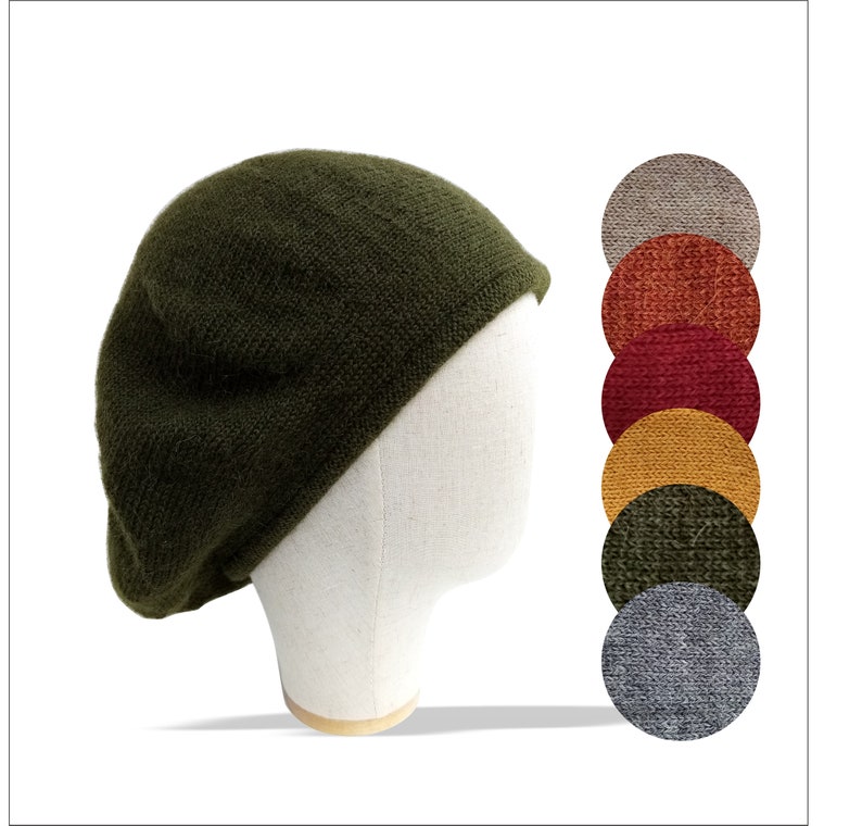 Béret pour homme Béret en laine d'alpaga à grosse tête pour homme Khaki