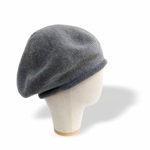 Grey cotton chemo beret for men or women alike. Suitable for for bald women or men as indoor hat. Available in twelve colours and any size head from smallest to big ones.