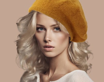 Wool beret for women Winter hats for large head Light academia Knit hat