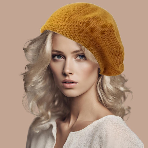 Wool beret for women Winter hats for large head Light academia Knit hat