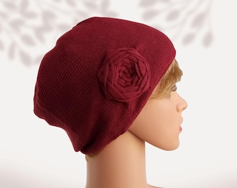 Soft knit cotton flower cap for women, breathable everyday wear, comfy chemo hat
