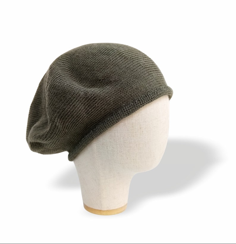 Grey cotton summer beret for men, Outlander tam Sage green