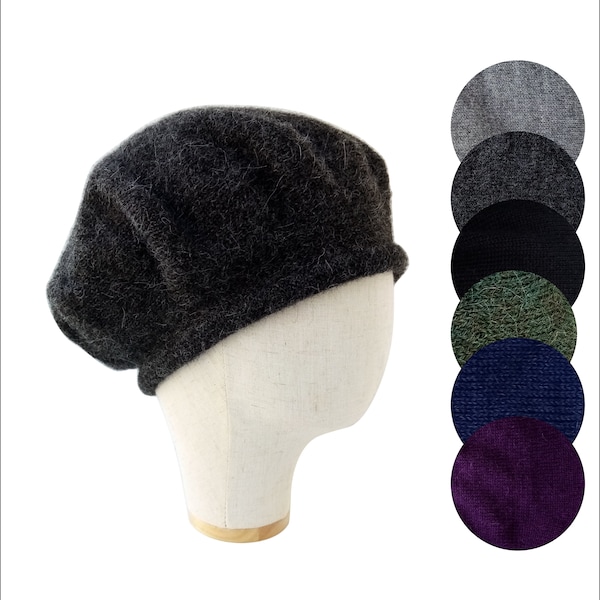 Scottish tam Mens gift father Knit hats for men Charcoal Alpaca wool beret Dad hat for large head