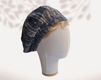Marled Cotton Beret, Monochrome Slouch Tam for Men Women, Soft Bald Headwear, Custom Size 18-26"