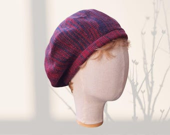 Navy magenta mens cotton beret Multicolour Irish tam
