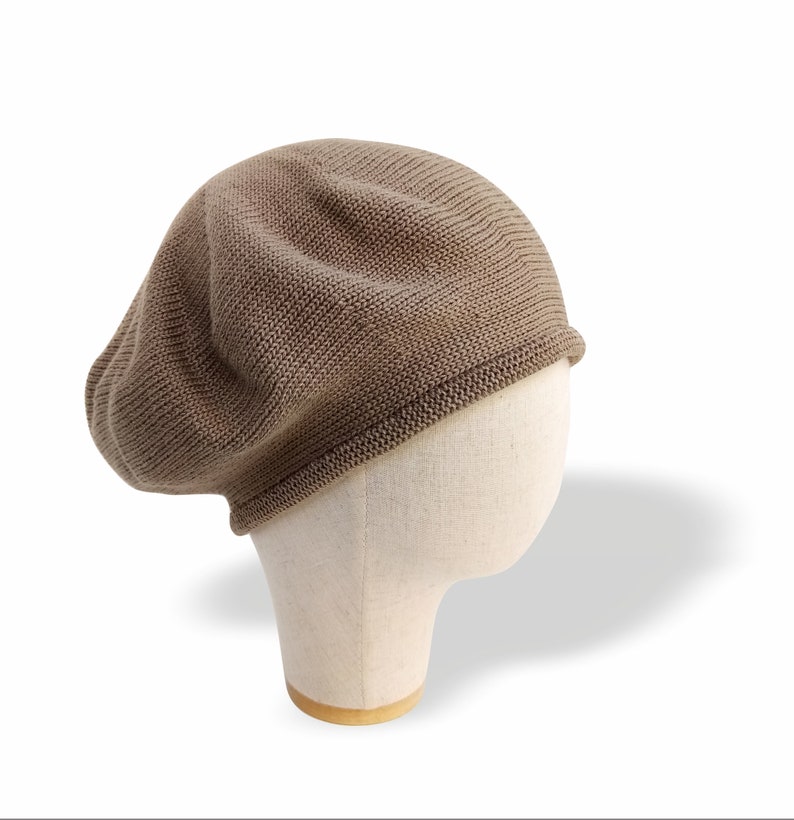 Cotton summer beret Bald mens indoor hat Sand