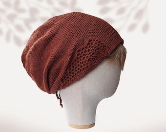 Linen beanie Summer chemo hat with embellishment