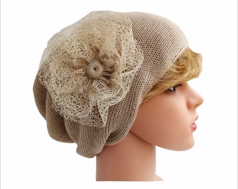 Bonnet d'été avec fleur pour femme Bonnet souple en coton cancer