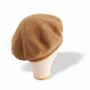 Cotton summer beret Bald mens indoor hat Camel