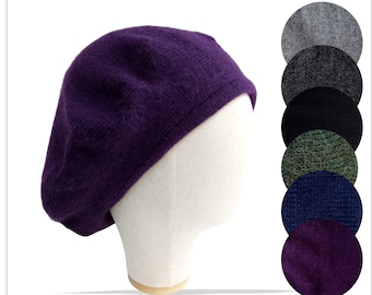 Purple alpaca beret Wool beret for big head