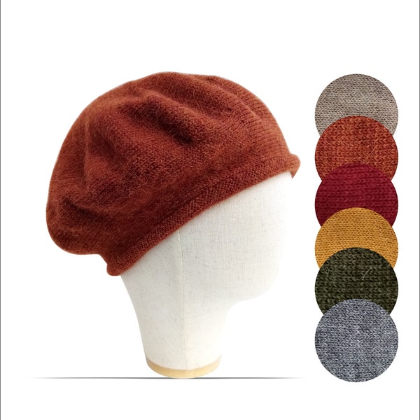 Mens beret hat Winter hats for large head Scottish beret Brown copper Knit hat