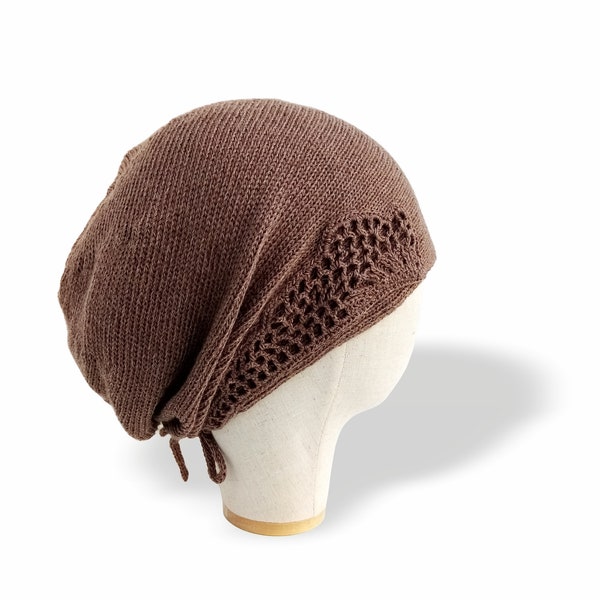 Womens summer linen beanie hat Chemo cap Brown hat cotton