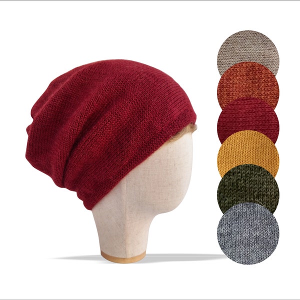 Bonnet en alpaga à grosse tête doublé de satin Bonnet en laine rouge pour homme Cadeau pour mari, chapeaux d'hiver