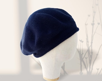 Cotton summer beret for men Navy blue Scottish tam