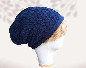 Wavy Big head beanie thin cotton summer slouch hat Scalloped covering for hair loss