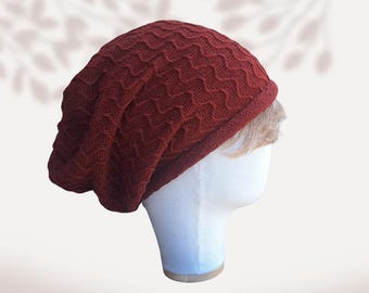 Copper wavy big head slouch hat, seamless cotton chemo beanie for men women