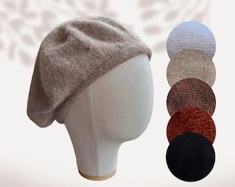 Beige alpaca beret cosy Small Big head Knit hat gift for wife and student