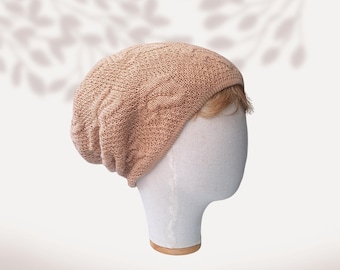 Textured cotton summer beanie with leaves