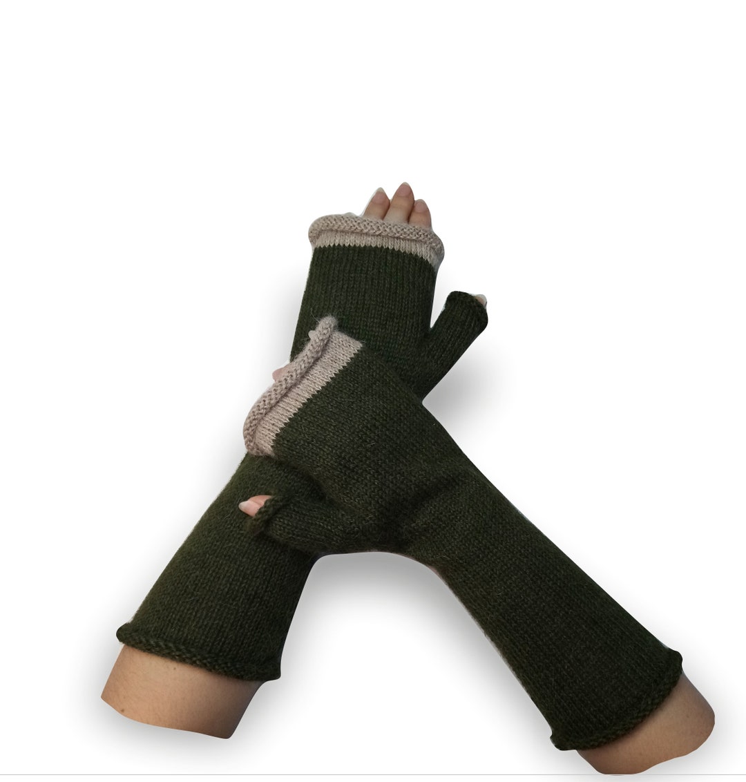 Khaki Fingerless Mittens Alpaca Arm Warmers Fingerless Gloves Women Etsy