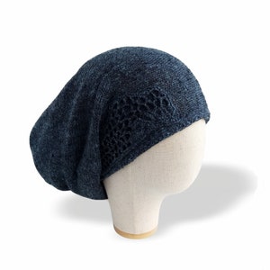 Blue linen silk beanie Slouchy beanie hats Summer hats for women