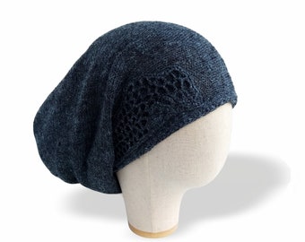 Blue linen silk beanie Slouchy beanie hats Summer hats for women