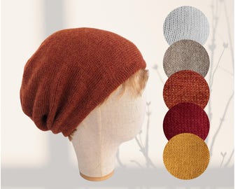 Satin lined alpaca hat for women men, Cosy wool beanie