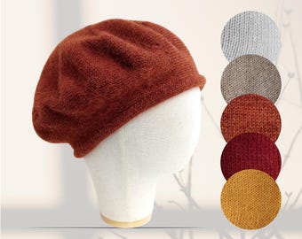Soft alpaca wool slouchy beret, cozy warm winter hat for large head