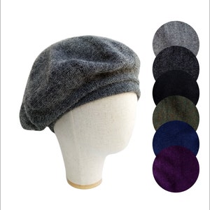 Knitted beret for men Black Alpaca wool beret