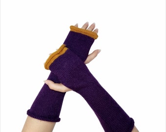 Purple alpaca gloves Fingerless gloves Alpaca wool mittens for women men