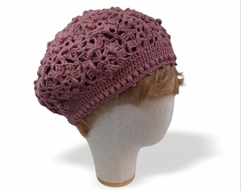 Bonnet d'été rose au crochet pour petites têtes Bonnet ajustable avec ficelles et joli bord