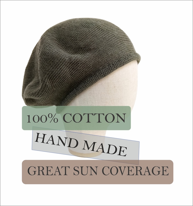 Cotton summer beret Bald mens indoor hat Sage green