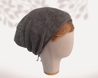 Lightweight linen beanie Summer slouchy knit hat for men women