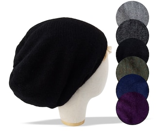 Zwarte beanie voor vader met groot hoofd Met satijn gevoerde alpacabeanie Cadeau voor echtgenoot Herenhoeden