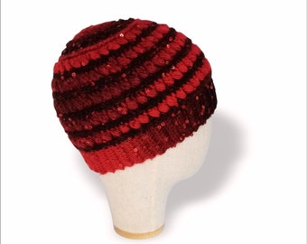 Bonnet Saint Valentin à sequins rouge rubis et bonnet en tricot pour cheveux bouclés