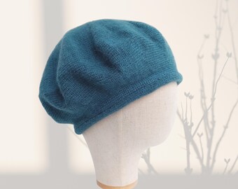 Blauwe wollen baret dames alpaca herenwollen tam