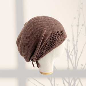 Womens summer linen beanie hat Chemo cap Brown hat cotton