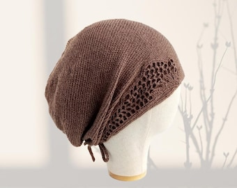 Womens summer linen beanie hat Chemo cap Brown hat cotton