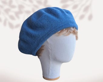 Alpaca wool big head mens beret Petrol blue  Extra large winter hat