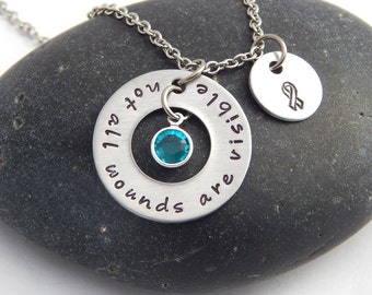 PTSD Awareness Necklace - Not All Wounds Are Visible Ribbon Awareness