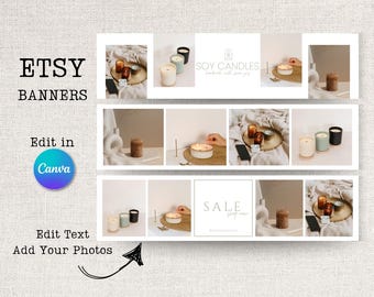 Editable Boho Etsy Banner Templates: Storefront Branding Kit (Canva)